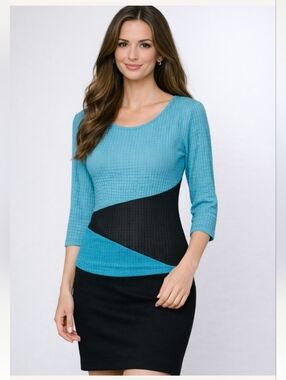 "Cache" (S) Like Brand New! Beautiful Blue & Black Top EXCELLENT CONDITION!